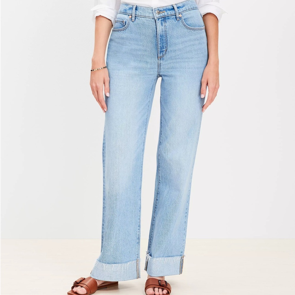 LOFT Light Blue Wide Leg Cuffed Women's Jeans Size 28